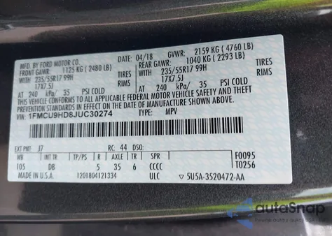 2018 Ford Escape Sel from USA, damaged, VIN 1FMCU9HD8JUC30274